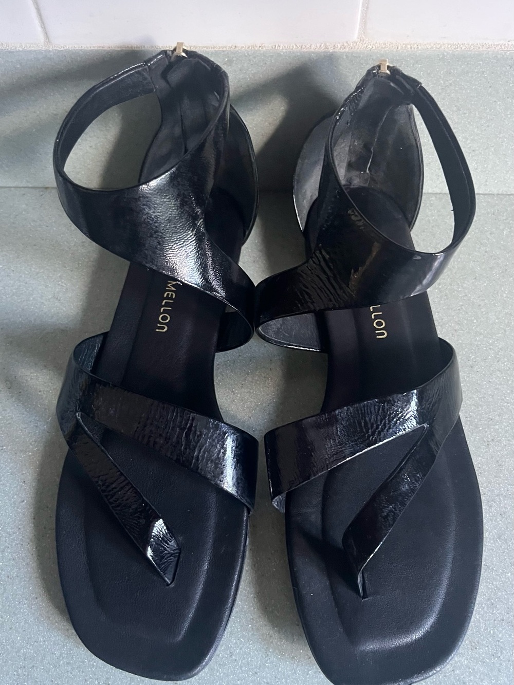 Tamara Mellon Black Patent Leather Strappy Sandals Sz 9.5